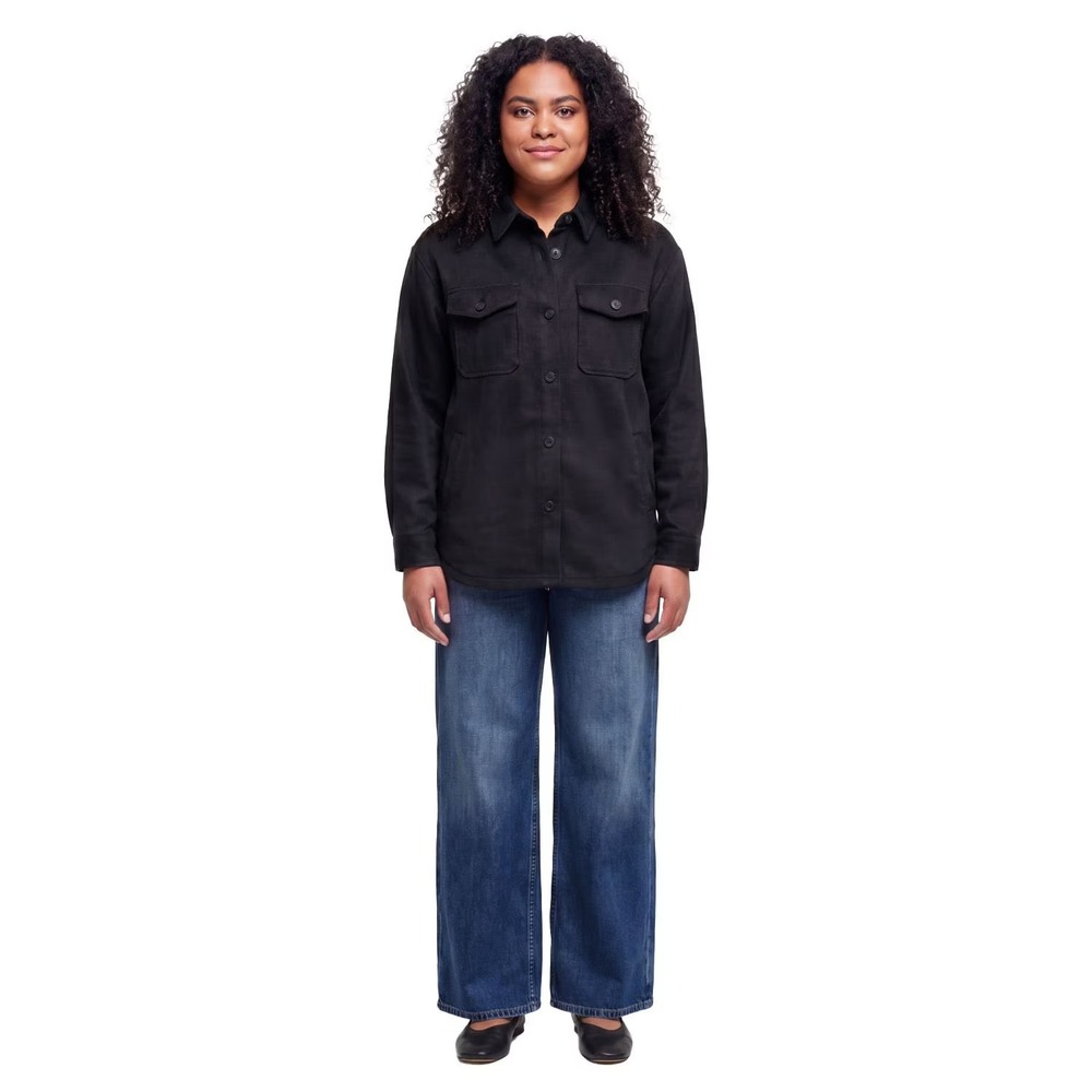 Woolrich Womens Shacket Black Brushed Twill Button Up Jacket Size M NEW